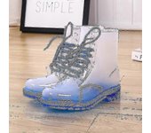 Botas de lluvia para mujer gratis Mujer madura con cordones Zapatos de señora impermeables Colores de caramelo transparentes Zapatos de niña al air...