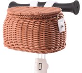 Cesta de bicicletas para niños Impermeables Tejidos Cesta de bicicletas Manillares delanteros de mimbre desmontables Cesta de bicicletas Marrón
