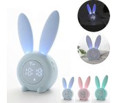 Reloj despertador digital para niños, lindo conejo, luz nocturna del dormitorio para niños, reloj despertador multifuncional Azul