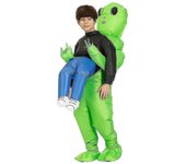 Alienígena verde que lleva disfraz humano inflable divertido traje de explosión Cosplay para Niño