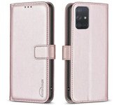 Foxdock Compatible con Samsung Galaxy A71 4G Estuche billetera con ranuras para tarjetas Cierre magnético Flip Folio Cover Oro