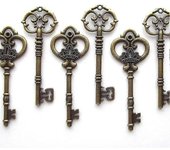 Juego mixto de 20 llaves de esqueleto extra grandes en bronce antiguo - Juego de 20 teclas (2 estilos) - 3 1/4 "Teclas -aya C