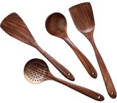 Utensilios de cocina de madera Utensilios de cocina, Juego de utensilios de cocina de madera de teca natural - Espátula de madera dura antiadherent...