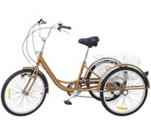 Triciclo alto ajustable para adultos de 6 velocidades y 24 pulgadas con cesta de la compra Oro 180x110x76cm