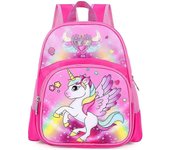 Mochila de Niña, Mochilas Escolares Unicornio, Mochila Infantil Ajustable con Bolsillos Laterales y Correa de Pecho Rosa, Mochila Impermeable de Gr...