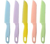 Cuchillo de seguridad para niños, 5 piezas de plástico para niños cuchillos seguros para cortar, colorido cuchillo de cocina serrado cuchillo de ch...