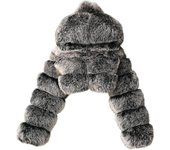 Abrigo de piel sintética para mujeres con capucha abrigos de burbujas recortados Chaquetas cortas cálidas de vellón Abrigos de invierno de talla gr...