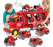 Jtgg Coche de juguete eléctrico de fricción de camión 7 en 1, juguetes de camiones de bomberos, juguetes de camiones de construcción, camiones de p...