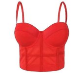 Sexy Negro Transparente Bra Malla Push Up Bralet Tubo de Mujer Top Corsé Bustier Bra Club Fiesta Crop Top Lencería Rojo M 36 80