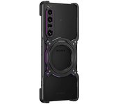 Para Sony Xperia 1 IV 5G Kickstand Case Parachoques de metal Cubierta magnética del teléfono Negro Púrpura