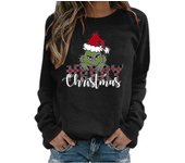 Mujer Navidad El Grinch Estampado Sudadera Manga Larga Crew Neck Casual Pullover Tops Negro L