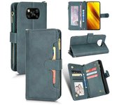 Gangxun Funda para Xiaomi POCO X3 NFC Cover Zipper Cartera Magnética Tarjetero Cuero PU Flip Case Verde A