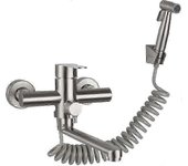 Grifo de cocina de un solo mango montado en la pared con ducha de mano, con pistola pulverizadora, fregadero de cocina, grifo de acero inoxidable, ...
