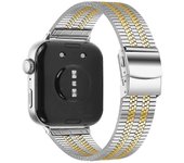 Para Huawei Watch Fit 3 Watch Band 316L Correa de muñeca de cinco cuentas de acero inoxidable Oro plata