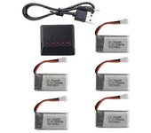 Cargador de batería 5 en 1 con 5pcs 3.7v 550mah litio polímero Li-po baterías y cable USB compatible con Syma Q11 H99w