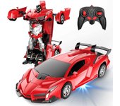 Coche de control remoto, coches RC robot de transformación para juguetes para niños, coche de carreras a escala 1:18 de 2,4 GHz con deformación de ...