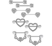 Ersam 4 pares de anillos de pezón de acero inoxidable anillo de lengua perforante corporal joyería Barbell Cz Anillos en forma de corazón para muje...