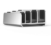 Aluminio 4 ranuras Soporte vertical para computadora portátil Ajustable 4 ranuras Soporte de escritorio Base de base Plata
