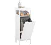 SoBuy Gabinete de lavandería de baño con canasta de ropa sucia, BZR122-W Blanco