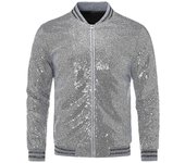 Allthemen Mens Selentejuelas Casual Zipper Party Bomber Jacket aaliti Silver