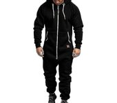 Hombre Onesie All In One Sudadera con capucha Zip Jumpsuit Winter Casual Hooded Romper Playsuit Negro L