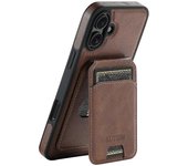 SUTENI M2 Para iPhone 16 Funda Magnética para Teléfono Textura Cerosa Cuero + Funda de TPU con Bolsa para Tarjetas - Marrón Multicolor Brown