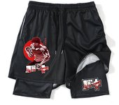 Redkid Anime Hanma Baki Gym Shorts Negro para Hombre 2 en 1 Malla Quick Dry Board Shorts Hombre Culturismo Fitness Running Pantalones Cortos Verano...