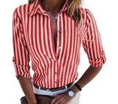 Tops de blusa con estampado de rayas para mujer Camisas clásicas de manga larga a rayas S2024123014556 Rojo L