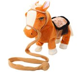 Electric Walking Horse Plush Toys Battery Powered Stuffed Animal Kids Toy Christmas Gift New Marrón claro