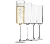 Paquete de 4 copas de champán de vidrio de 6 onzas Juego de 4 piezas, copa de vino de vidrio soplado de borde cuadrado premium El mejor-q Transparente