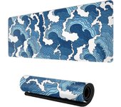 Alfombrilla de ratón de onda japonesa Alfombrilla de ratón azul y blanco Gaming Large xxl Alfombrilla de ratón larga Alfombrilla de escritorio Xl e...
