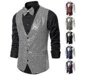 Chaleco de lentejuelas brillantes para hombre, chaleco de traje con cuello en V TA Plata XL