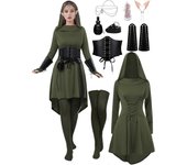Morakot 10 piezas de mujeres disfraces de hadas medievales renacentistas conjunto de túnica medieval con capucha accesorios de elfo para halloween ...