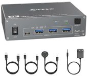 Conmutador KVM 4K USB C 2 monitores 2 computadoras 4K@60Hz Monitor dual USB 3.0 USB Typc C Conmutador KVM UE Gris