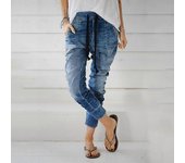 Mujeres Cordón Cintura Elástica Jeans Casual Pantalones Vaqueros Recortados Pantalones Holgados Pantalones Pantalones Holgados Azul claro M