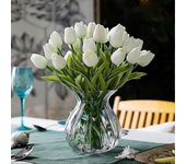 10pcs Impresionante toque realista Pu ramo de tulipán artificial con tallo amarillo Blanco