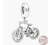925 Plata de Ley Bicicleta Giratoria Colgante de Cuentas Fit Pandora Pulseras Regalo de Navidad