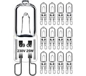 Augro Bombilla G9 25W 230V regulable blanco cálido, bombilla halógena G9 tolerancia 300C, bombilla de horno G9 para horno microondas Luces de techo...