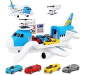 Juguete de avión, Juguete transportador de avión con 4 mini coches, Juguete de helicóptero para niños y niñas