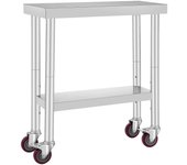 Succebuy Banco de trabajo de cocina de 30 x 12" Mesa de acero inoxidable comercial con ruedas