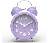 Reloj despertador ruidoso para dormir pesado, pequeño reloj despertador de campana gemela, reloj retro simple para cabecera, Battary Powered (púrpura)