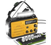 Radio de cuerda, radio de emergencia de 8000 mAh, radio solar de manivela, radio AM / FM con linterna de 3 modos, lámpara de lectura de 2 modos, al...