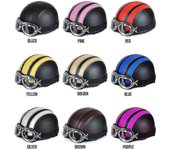 Scooter Scooter Open Casco de cuero de media cara con gafas anti-uv Retro Vintage Style 54-60cm Rojo