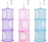2025 Nuevo almacenamiento de juguetes colgante de cesta de malla plegable con cesta de almacenamiento para niños de 3 piezas con gancho S para jugu...