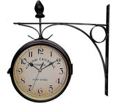 Relojes de jardín Relojes de exterior impermeables, de hierro forjado vintage decorativos de doble cara para el jardín Colgador de metal a pilas mo...