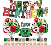 34pcs Minecraft Happy Birthday Balloons Kit 12 pulgadas coloridos globos de látex con bandera y pastel