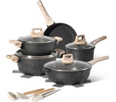 Juego de utensilios de cocina Just Perfecto para ollas y sartenes de granito antiadherente de 14 piezas (negro)