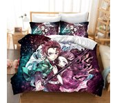 DDONVG Ropa de cama Demon Slayer, 135 x 200 cm, Juego de fundas nórdicas de anime japonés, Ropa de cama de microfibra para niños con cremallera y f...