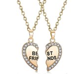 2 piezas Collar de Mejores Amigos para Collar de Corazón Roto Colgante de Letras Grabadas de Bestfriends Oro