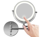 Espejo de maquillaje de montaje en pared 10X Espejo de tocador iluminado por LED de dos lados con aumento para baño 360 USB giratorio recargable y ...
